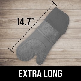 BPA-Free Soft Silicone Oven Mitts - Ultra Heat Resistant Oven Mitts with Thick Cotton Liner - Extra Long Slip Resistant Pot Holders, Flexible Oven Gloves - Gray 14.7"