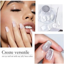 PrettyDiva Cat Eye Chrome Nail Powder Highlight Chrome Nail Art Powder Silver White Cat Eye Nail Powders with Magnet Set