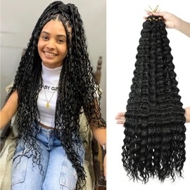 LDGUGO Ocean Wave Crochet Hair Deep Wave Braiding Hair Long Curly Crochet Braids Hair Extensions (1B#, 30 Inch Pack of 6)