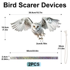 2Pack Fake Owls Hawk Plastic Owl, Reflective Hanging Owl Decoration, Barn Swallow Deterrent Garden Owls Scare Devices for Indoor Outdoor Garden,Yard