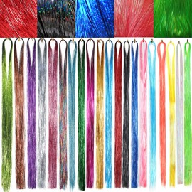 Hair Tinsel Extensions 20 Colors 44 Inch Glitter Tinsel Hair Kit Sparkling Fairy Hair Accessories for Women Kids Girls 20 Pcs 200 Strands/Pcs
