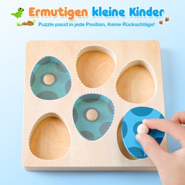 KmmiFF Wooden Toy from 1 Year, Wooden Puzzle Dino Eggs Wooden Toy, Grabbing Puzzle Motor Skills Toy Sorting Game Birthday Easter Gift for Girls Boys Children