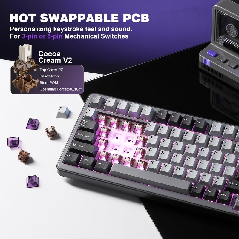 YUNZII B75 PRO Wireless Mechanical Keyboard,75% Layout with Knob,Hot Swap