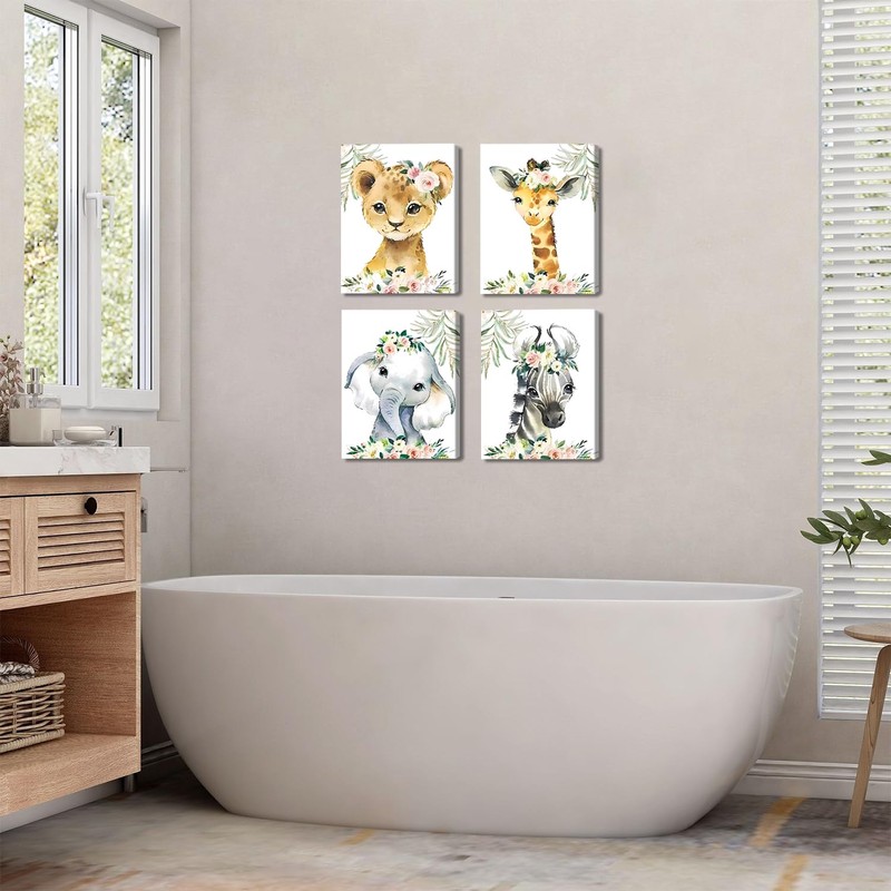 Framed Wild Animals Nursery Picture Wall Decor Canvas,8X10 Inches