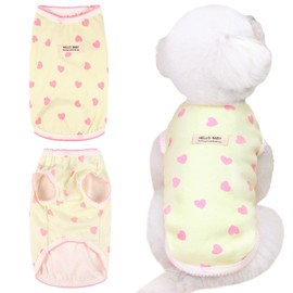 Pet Clothes for Small Dogs Cat Summer Pullover T-Shirt with Heart Printed Elastic Sleeveless Shirts Cute Puppy Tank Top Chihuahua Shih Tzu Yorkie Vest Cat Apparel Outfit (Yellow, XL(4.25-6KG）)