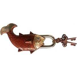 Auspicious Fish Lock with Vajra Keys - Brass and Iron