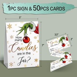 How Many Christmas Candies Christmas Theme Party Game Raffle Cards Kits (1 Standing Sign + 50 Guessing Cards), Green Hand Snowflake Decorations Christmas Party Card Kit Festive Activities Party Card