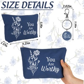 FYSUIMU 20Pcs Inspirational Makeup Bags with Keychains Boho Botanical Canvas Cosmetic Bag Cute Toiletry Travel Pouch with Zipper for Women Party Favor Supplies