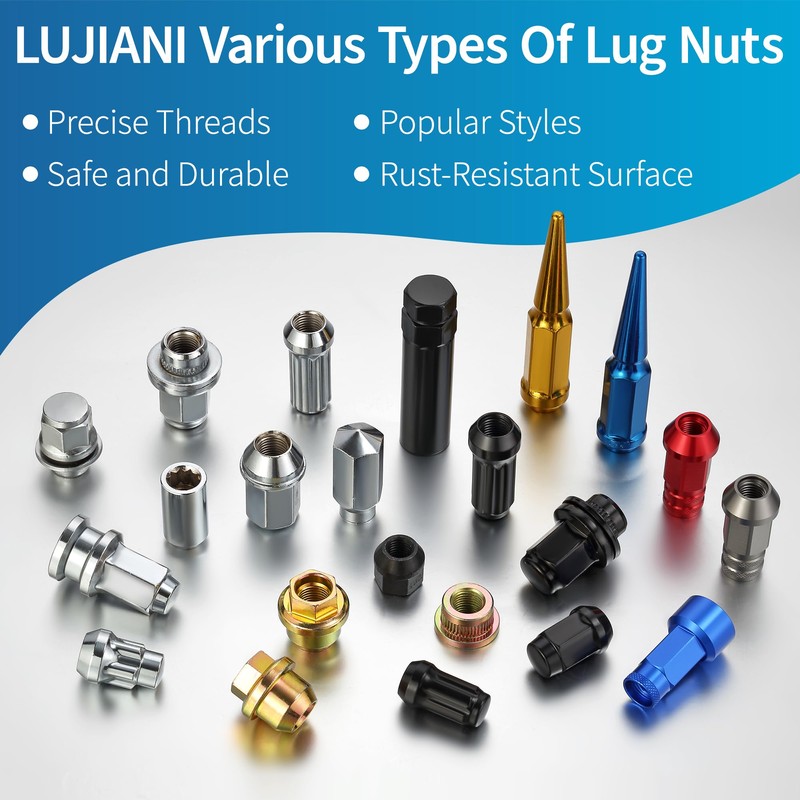 LUJIANI M14X1.5 Gold Wheel Spike Lug Nuts, 32 PCS Lug