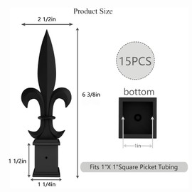 ZXNhome 15Pcs Metal Fence Finials Fits 1" Square Post- Aluminium Alloy Trident Spear Black Fence Topper Caps Spear Tips Post Caps for Yard Garden Lawn Iron Picket Fence Spire Decoration