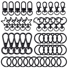 PH PandaHall 25 Sets Black Keychain Making Kit 5 Styles Swivel Lobster Clasp Keychain Clasp Keychain Clip with 25pcs Split Key Ring Keychain Making Supplies for DIY Crafts Jewellery Keychain