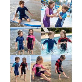Yikayin Kids 2.5mm Shorty Wetsuit for Boys & Girls Ages 4-11, Thermal Neoprene Swim Suit with Back Zip, UV50+ Protection for Swimming Lessons, Surfing, Snorkelling, Diving and Water Sports