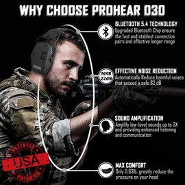 PROHEAR PROHEAR 030 Bluetooth 5.4 Electronic Shooting Ear Protection Earmuffs, Noise Reduction Sound Amplification Hearing Protector for Gun Range and Hunting