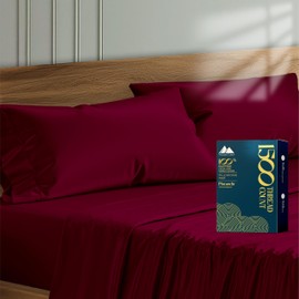 Mayfair Linen 100% Egyptian Cotton Pillow Cases Standard/Queen Size Set of 2 - Luxury 1500 Thread Count Sateen Burgundy Pillow Cases, Silky Soft Cotton Pillowcases Fits Standard & Queen Size Pillows