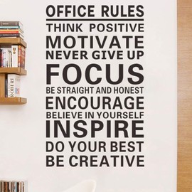 Office Rules Wall Decal Vinyl Wall Stickers Removable Wall Decor Art DIY Inspirational Quotes Sticker Mural for Office Bedroom Home Decoration Wallpaper