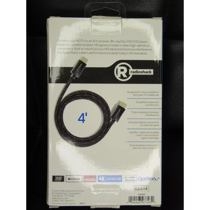 RadioShack Radio Shack High Speed HDMI 4ft Cable Ethernet Gold-plated