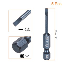 sourcing map 5pcs SL3 Magnetic Slotted Screwdriver Bits 3mm S2 Steel Flat Head Screwdriver Bit 1/4" Hex Shank Screw Driver Drill Bits 50mm (2") Long for Screws