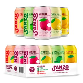 Sanzo Flavored Sparkling Water Variety Pack - Yuzu Lemon Soda, Calamansi Lime Seltzer Water, Pomelo Grapefruit Soda, Mango Sparkling Drink, Lychee Carbonated Drinks - Vegan Low Sugar - 12oz, 12 Pack