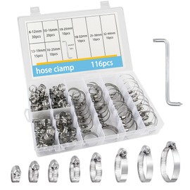 116 Pcs Hose Clips Set 8-44mm Adjustable Jubilee Clips Assorted Stainless Steel Hose Clamps, Worm Drive Pipes Hose Clips, Tube Joining Clip with Screwdriver for Water Pipe, Automobile Pipe, Gas Pipe