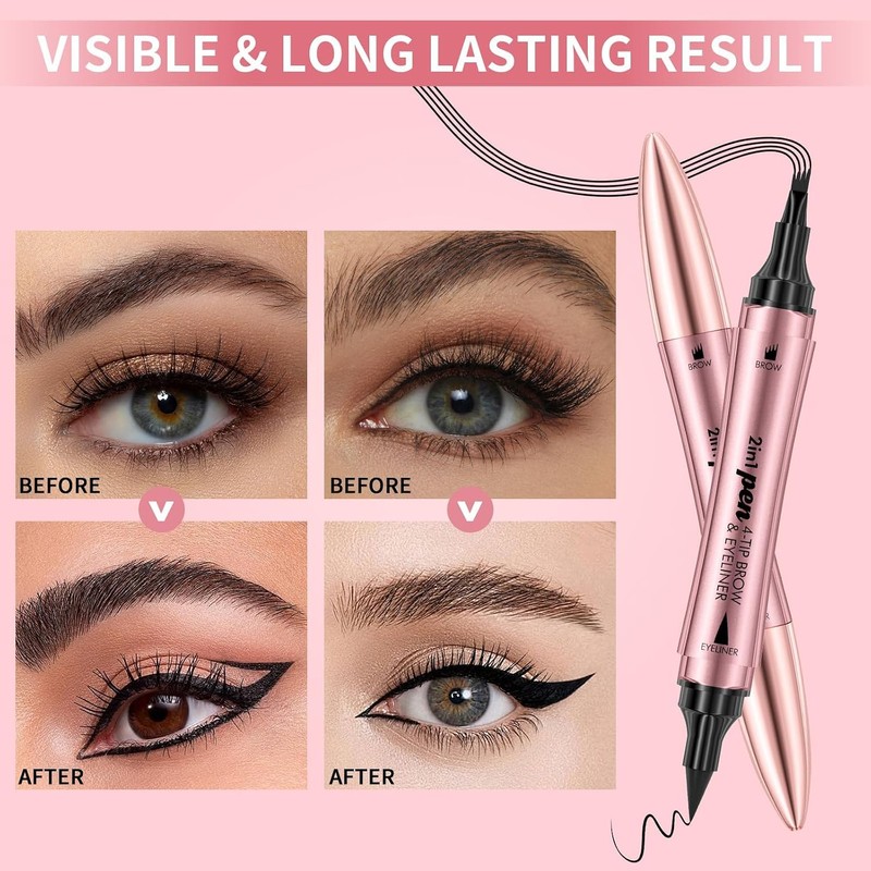 Lápiz de Cejas 2 en 1 con Gel Impermeable –