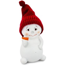 TEMPELWELT 2 x Decorative Figurine Snowman Nose Off in a Set 7 cm Polystone White Textile Wool Hat Red Decorative Figure Winter Christmas Winter Decoration