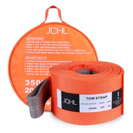 JCHL Recovery Tow Strap Heavy Duty Draw String 4" x20ft 35000LBS (18TON) Rated Capacity Off Road Towing Rope Reinforced Loops Storage Bag Emergency Tow