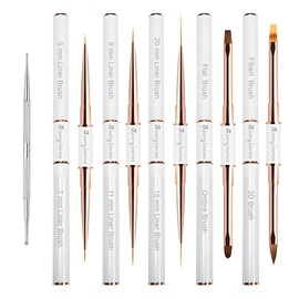 Nail Art Bushes Set, Professional 5Pcs Double-Ended Nail Brush Kit for Details, Long Lines, Ombre & 3D Design-Perfect for DIY Manicures & Salons (White)