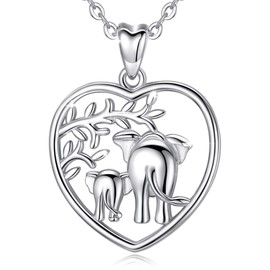 AEONSLOVE Elephant Necklace, 925 Sterling Silver Lucky Elephants Family Love Pendant Necklace,18in Jewellery for Mum