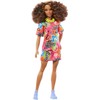 Barbie Fashionistas Doll with Curly Brown Hair, Athletic Body Shape, and Graffiti-Print T-Shirt Dress, Kids' Toy with Fashionable Clothes and Accessories
