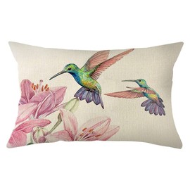 Ogiselestyle Watercolor Hummingbird Lumbar Throw Pillow Cover, 12 x 20 Inch Summer Flowers Cushion Case Decoration for Sofa Couch
