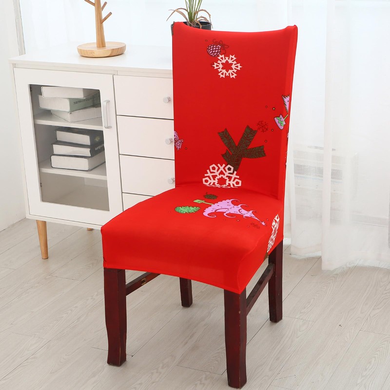 Christmas Dining Chair Slipcovers, Set of 4, Stretchy, Removable, Washable