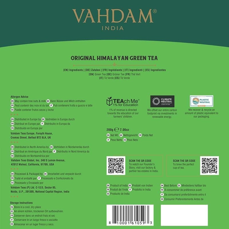 VAHDAM, Original Himalayan Green Tea (100 Count) High Grown, Non