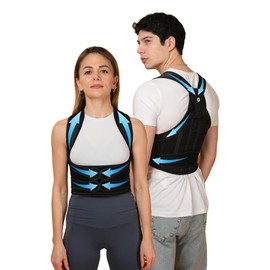 CORESTANCE Back Brace Posture Corrector for Men & Women - Adjustable, Breathable, Improves Posture, Reduces Neck & Back Pain - Lightweight Unisex Design for Office and Home Use (Black, Medium)