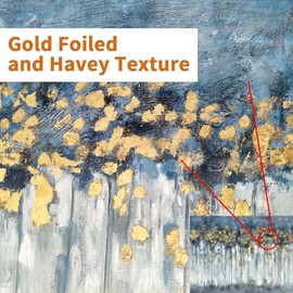 Abstract Birch Trees Picture Painting: Heavy Textured Hand Painted Blue Grey Gold Foils Canvas Artwork Wall Art for Living Room (40” x30'' x 1 Panel)