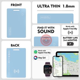 Midlocater Wallet Tracker Card, Rechargeable Ultra Thin Wallet Finder Luggage Tracker, Works with Apple Find My (iOS Only), Item Finder for Luggage Tags, Backpack, Passports, IP68, 2-Pack, Blue