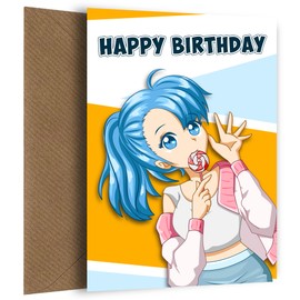 Anime Birthday Card Teenage Boy or Girl - Say Happy Birthday With This Japanese Birthday Card for Son, Daughter, Grandson, Granddaughter - Fun Anime Cards