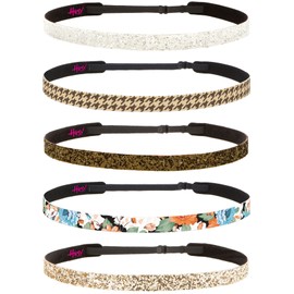 Hipsy Women's Adjustable NO SLIP Houndstooth Fashion Headbands (Brown & Orange Multi 5pk)