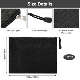 A5 Zip Wallets 10 Pcs Money Bags A5 Document Wallet Waterproof Zip Pouch Black Zipper Bags for Household Business School (24 x 18 cm)