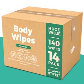 PIPA MINT Body Wipes - (14 Pack) - 140 XL Bath Wipes for Adults No Rinse, Adult Wipes for Elderly - Body & Face Gentle Skin Cleansing, Shower Wipes Bathing for Travel, Elderly, Car, Gym, Camping (8x12 Inch)