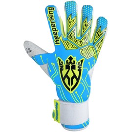 Keeperking Jonior Goalkeeper Gloves for Adults, Men's Football Gloves, Inner Seam, Professional Grip, 4 mm, Firm Fit, Unisex Jonior (11, Q-Cyan-BHyb)