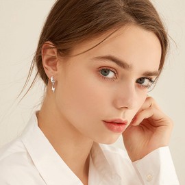 VONALA Hoop Earrings Women's and Men's Sterling Silver Black Silver Cross Earrings and Stars Hoop Earrings for Women Girls Men Young Women Teenage Girls Child, Silver, Black