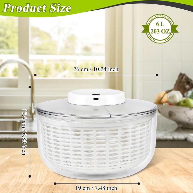 Electric Salad Spinner, 6L Lettuce Spinner Large Capacity USB Chargeble
