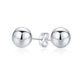 Basic Simple Round Bead Ball Stud Earrings For Women For Teen Polished .925 Sterling Silver 8MM