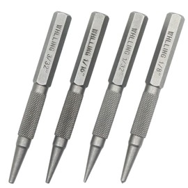 WHLLING 4-Piece Nail Setter Punch and Center Punch Set, Heat Treated Alloy Steel with Knurled Grip Most Commonly Used Sizes for Carpenters Woodworkers
