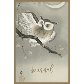 Journal: Long-Eared Owl in Ginko - Japanese Artist Ohara Koson - Illustrations of Nature - Dot Grid Notebook 6x9, 110 pages