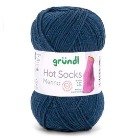 Gründl Hots Socks Merino Plain, 4-Ply Sock Wool, 50 g / 200 m, 75% Virgin Wool (Merino, Superwash), 25% Polyamide, Mulesing-Free, Oeko-Tex Standard, (21 Midnight Blue)