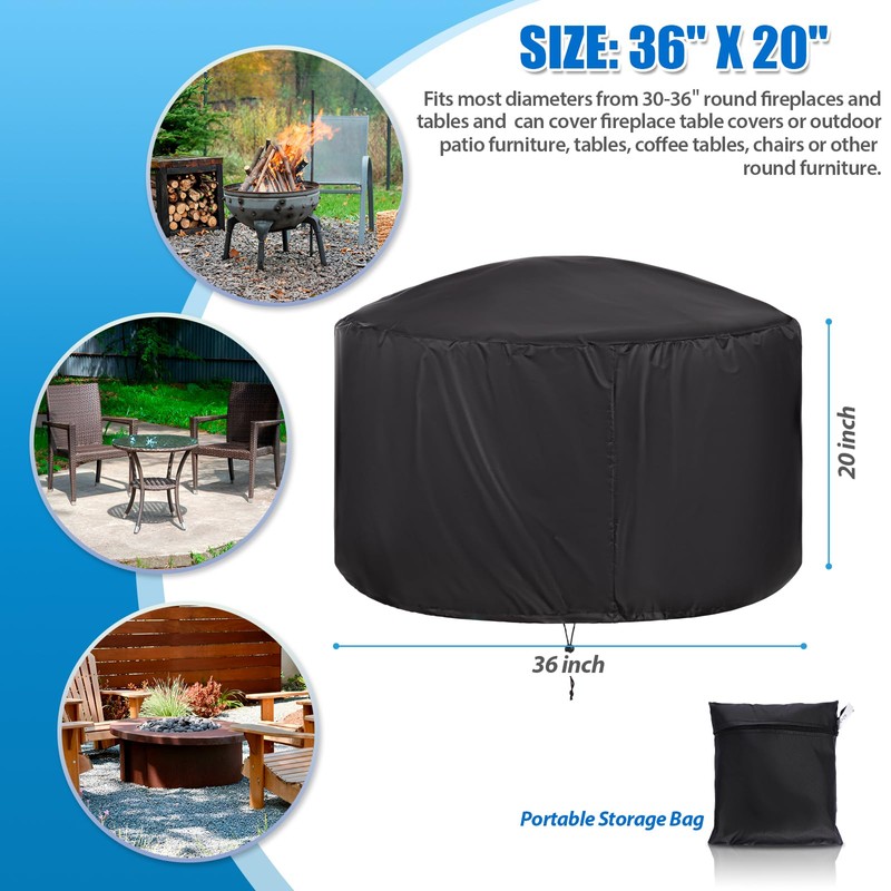 HOMEE Round Fire Pit Table Cover 36" x 20",Fire Pit