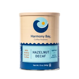 Harmony Bay Decaf Hazelnut Flavored Coffee - 100% Arabica Gourmet Ground Decaffeinated Light Roast - Small Batch Aromatic Nutty Flavored - 12 oz Can (Pack of 6)