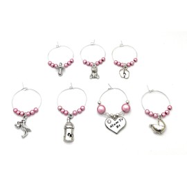 Libby's Market Place It's a Girl Baby Shower Glass Charms with Pink Gift Bag