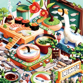 Pintoo H3626 900 Piece Plastic Jigsaw Puzzle [One Color Tokushi_Kaiten Sushi Land] (17.7 x 17.7 inches (45 x 45 cm)), Difficult for Adults, No Fragments, Clicky [H3626]